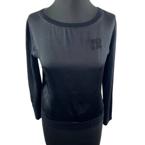 Carine Roitfeld Uniqlo Black Mixed Media Silk Wool Embroidered Long Sleeve Top S